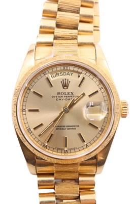 Lot 1128 - A Rolex 18 ct gold Oyster Perpetual Day-Date...