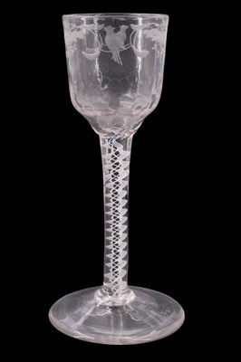 Lot 1380 - A mid 18th Century opaque twist stemmed wine...