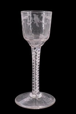 Lot 1380 - A mid 18th Century opaque twist stemmed wine...