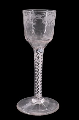 Lot 1380 - A mid 18th Century opaque twist stemmed wine...