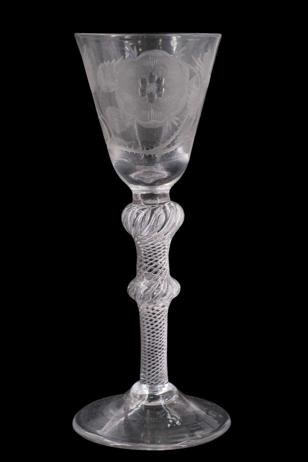 Lot 1368 - A Jacobite wine glass, having a conical funnel...