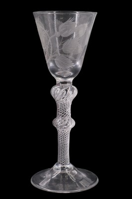 Lot 1368 - A Jacobite wine glass, having a conical funnel...