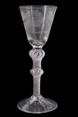 Lot 1368 - A Jacobite wine glass, having a conical funnel...