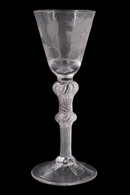 Lot 1368 - A Jacobite wine glass, having a conical funnel...