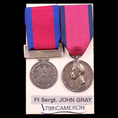 Lot 172 - A Waterloo medal to Sgt John Gray, 1st...