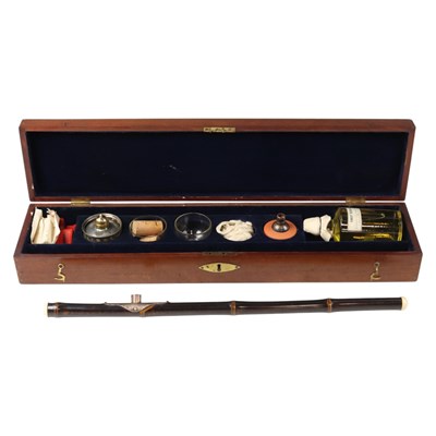 Lot 723 - A cased 19th Century opium pipe, accoutrements...