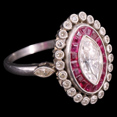Lot 1270 - A fine ruby and diamond ring, comprising a...