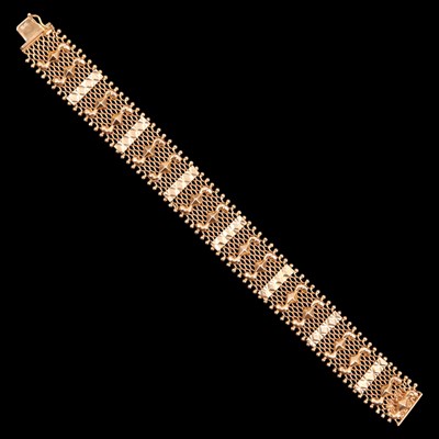 Lot 1391 - An Egyptian 18 ct yellow metal mesh bracelet,...