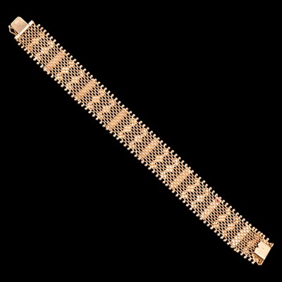 Lot 1391 - An Egyptian 18 ct yellow metal mesh bracelet,...