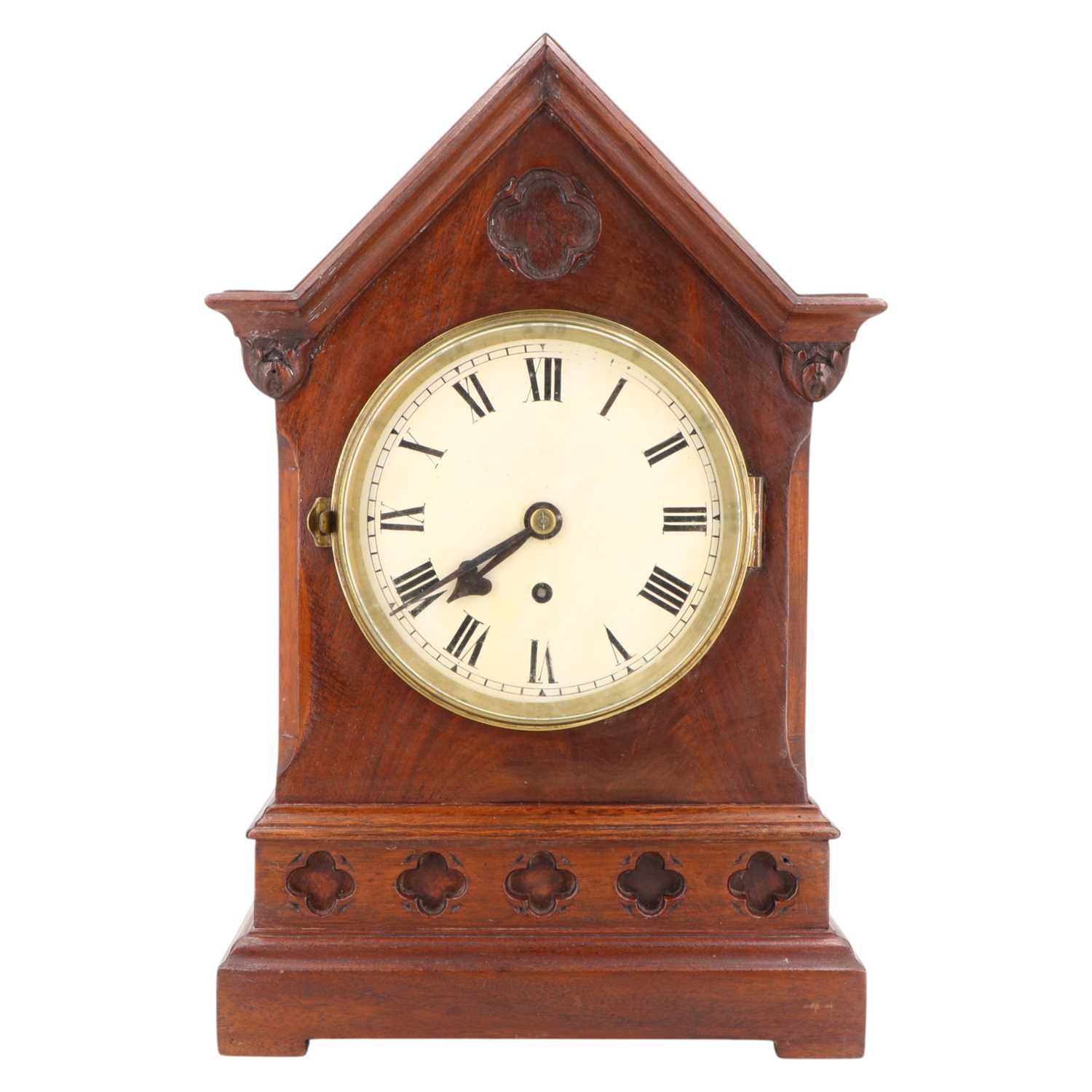 Lot 1530 - A Victorian Gothic-style mahogany mantle clock,...