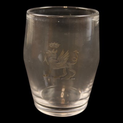Lot 1048 - A Lowther family glass tumbler, of barrel form...