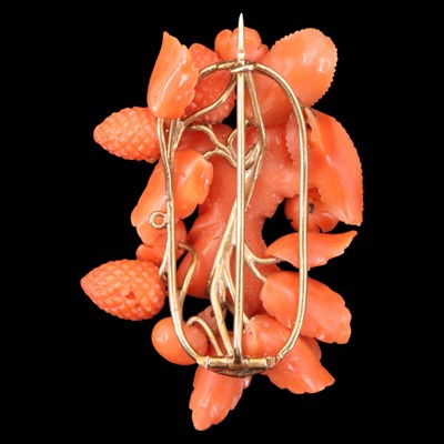 Lot 1367 - A Victorian carved pink coral and 15 ct yellow...