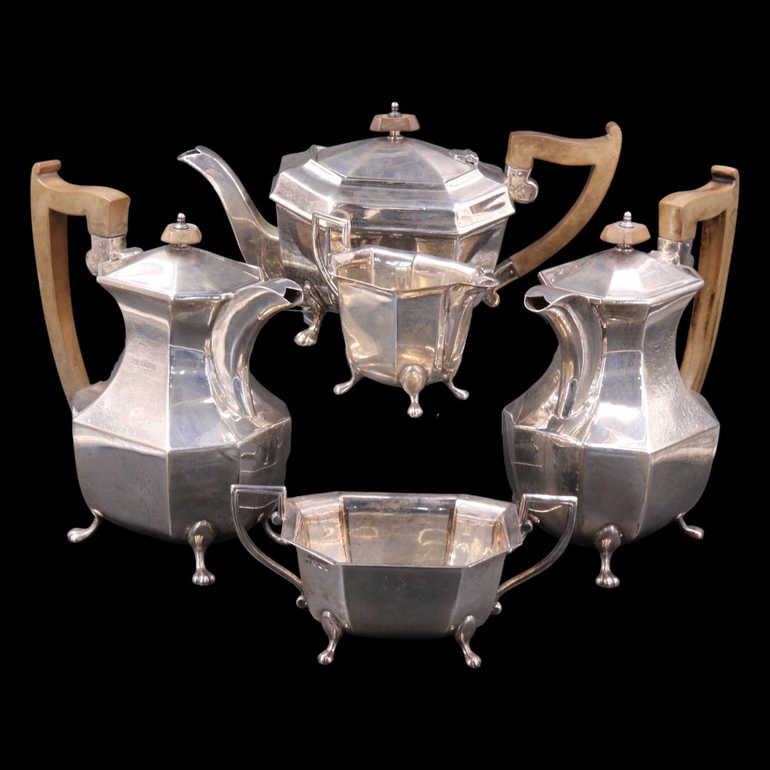 Lot 735 - A 1930s silver five-piece tea and coffee set,...