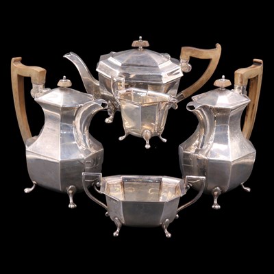 Lot 735 - A 1930s silver five-piece tea and coffee set,...