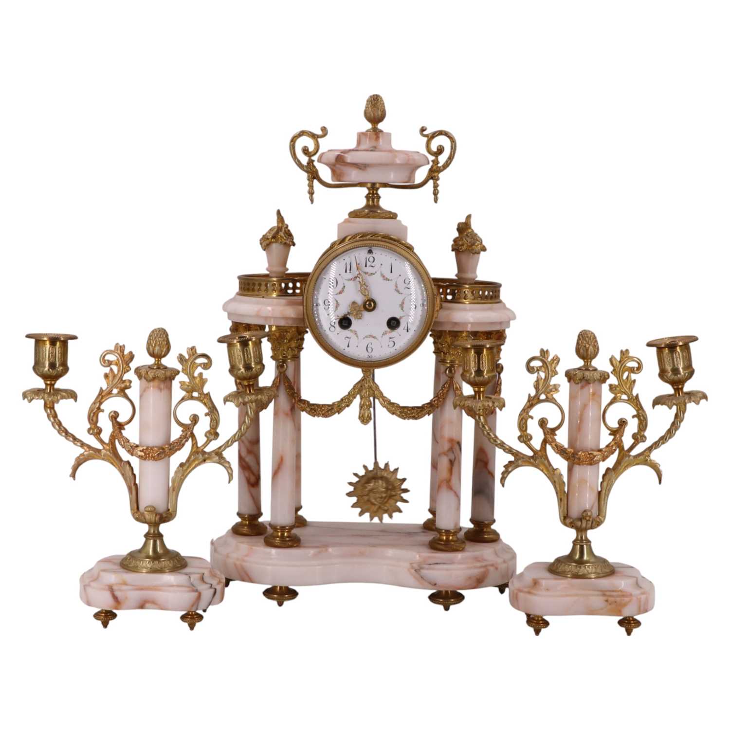 Lot 1471 - A late 19th Century French clock garniture,...
