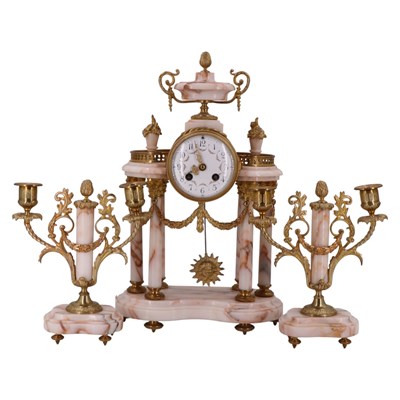 Lot 1471 - A late 19th Century French clock garniture,...