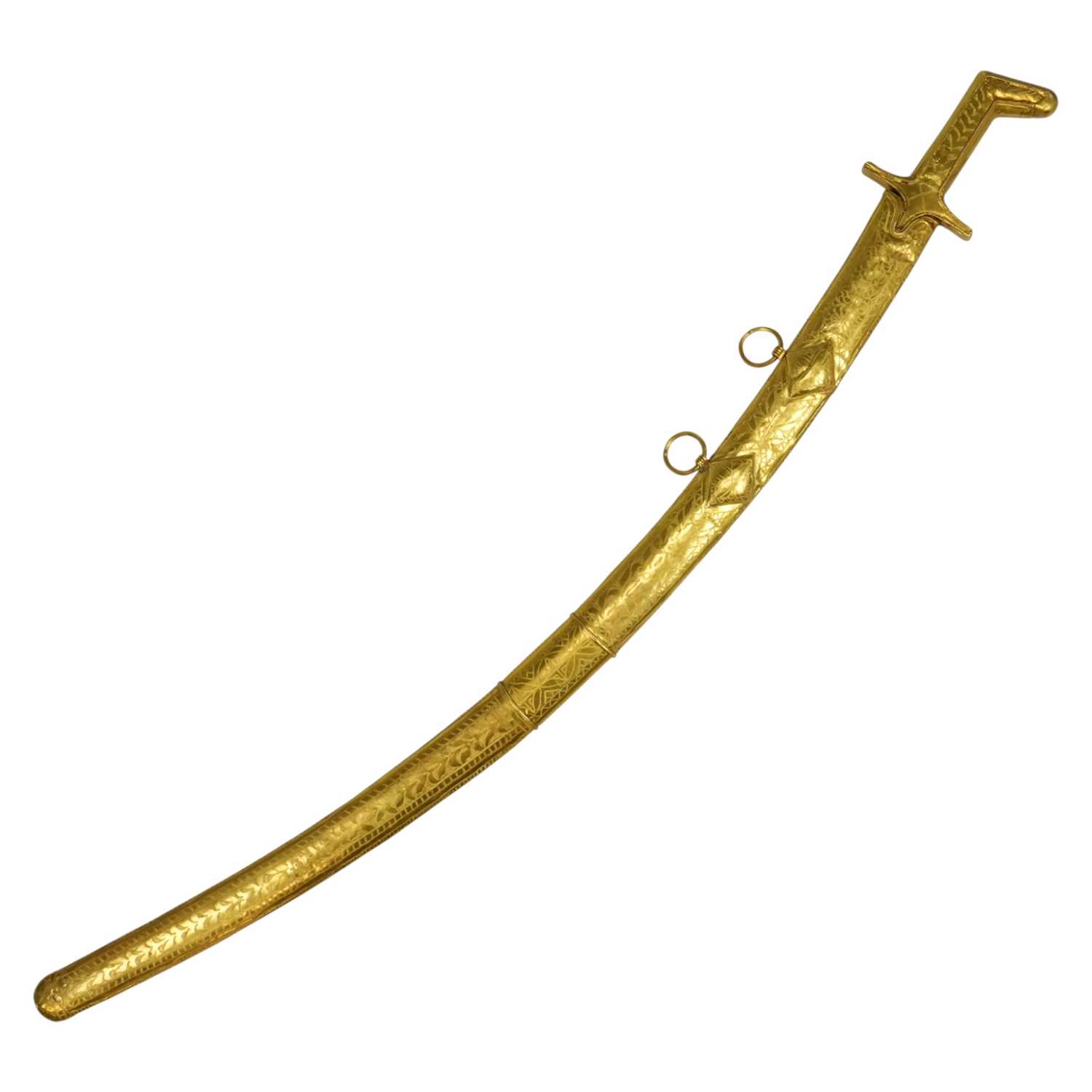Lot 422 - An Omani yellow-metal-mounted shamshir sword,...