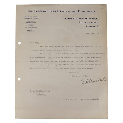 Lot 421 - [Autograph / Antarctic exploration] Sir Ernest...