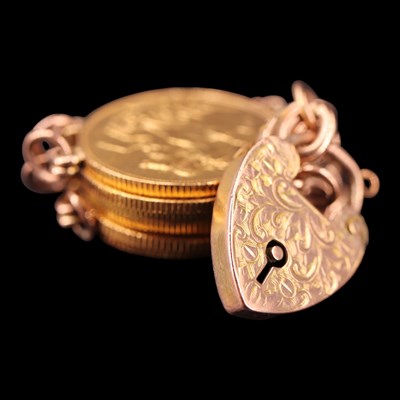 Lot 1613 - Six gold sovereigns hard mounted in bracelet...