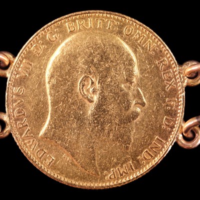 Lot 1613 - Six gold sovereigns hard mounted in bracelet...