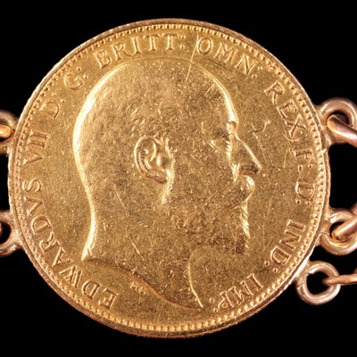 Lot 1613 - Six gold sovereigns hard mounted in bracelet...