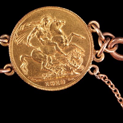 Lot 1613 - Six gold sovereigns hard mounted in bracelet...