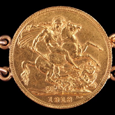 Lot 1613 - Six gold sovereigns hard mounted in bracelet...
