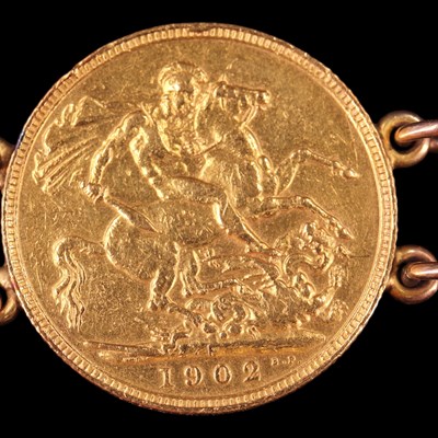 Lot 1613 - Six gold sovereigns hard mounted in bracelet...