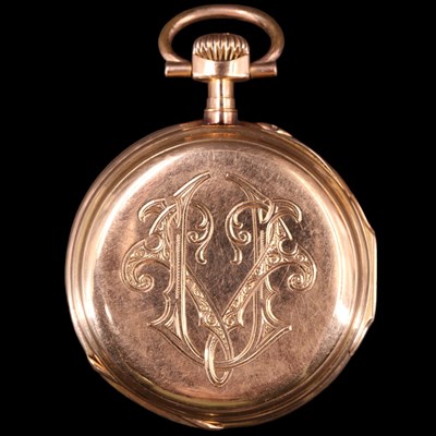 Lot 1146 - A Swiss 18 ct gold open-faced pocket, watch...