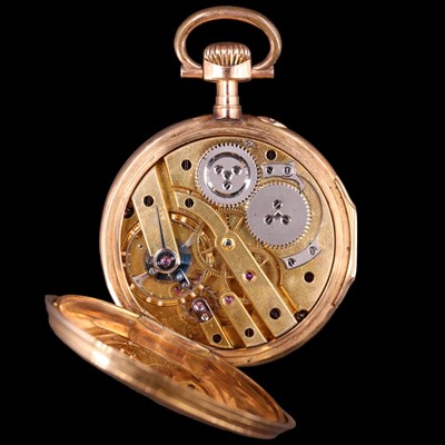 Lot 1146 - A Swiss 18 ct gold open-faced pocket, watch...