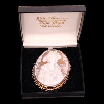 Lot 1245 - A mid 1970s 9 ct gold mounted shell cameo...