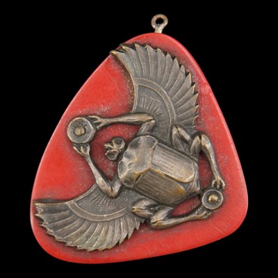 Lot 1250 - An Egyptian Revival winged scarab beetle...