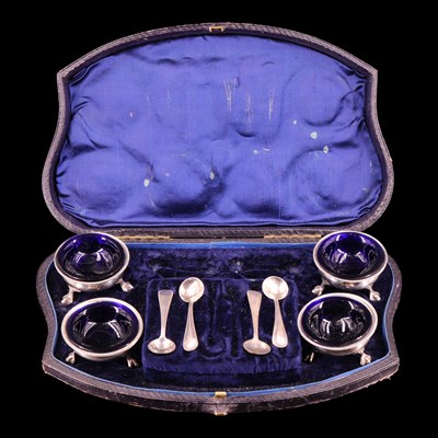 Lot 1166 - Four cased Victorian silver salt cellars and...