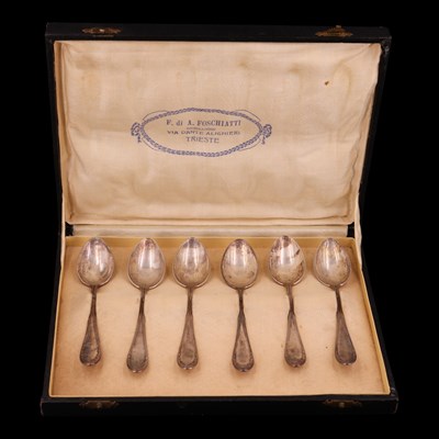 Lot 1167 - A cased set of six Italian white metal...