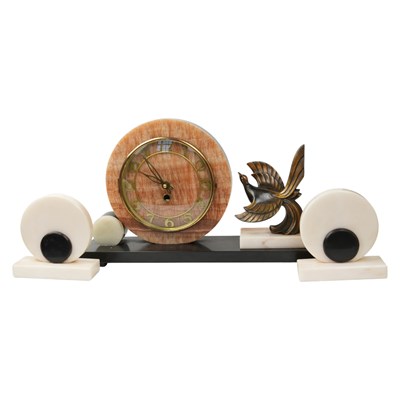 Lot 1501 - A 1930s French Art Deco marble and slate clock...