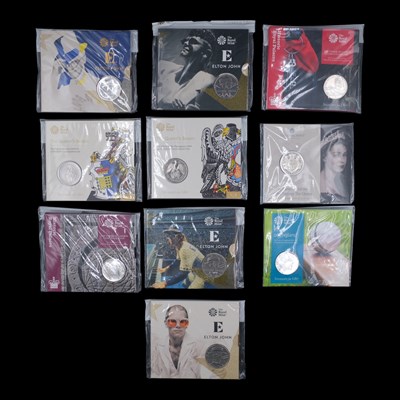 Lot 607 - Ten Royal Mint BUNC £5 coin packs, including...