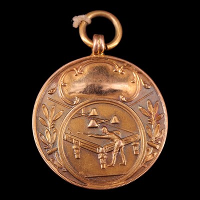 Lot 1304 - A 1920s 9 ct gold billiards medal, Joseph...