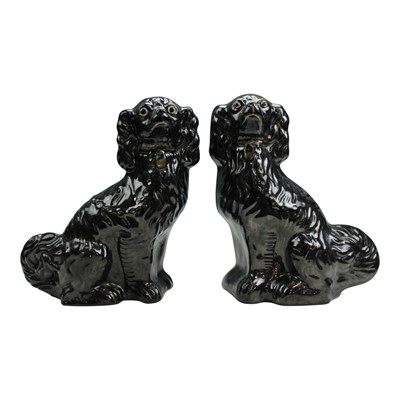 Lot 1120 - A pair of Victorian Jackfield-type black...