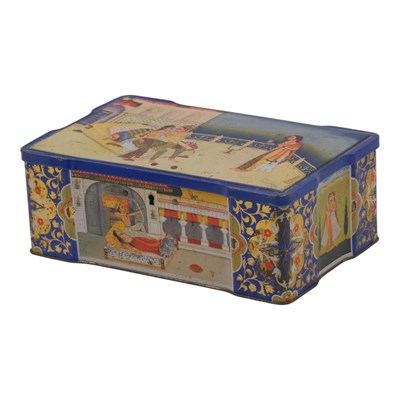 Lot 722 - A vintage tinplate biscuit tin decorated...