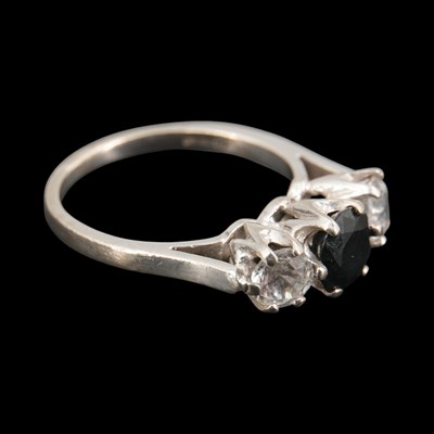 Lot 1296 - An early 1970s three-stone sapphire...