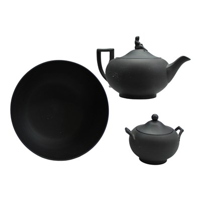 Lot 1073 - A Wedgwood Black Basalt teapot, together with...