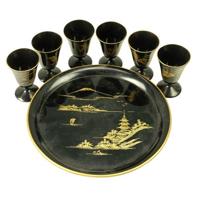 Lot 1015 - A Japanese lacquer small sake stem cup and...