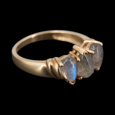 Lot 1317 - A contemporary three-stone labradorite ring,...