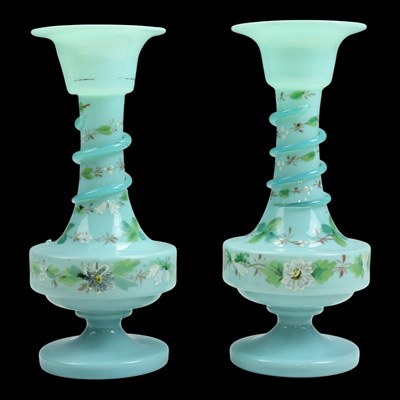 Lot 1151 - A pair of Victorian opaline glass...