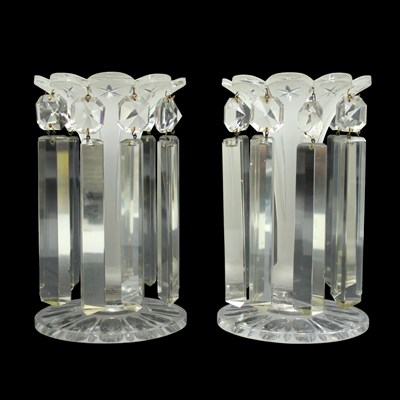 Lot 1156 - A pair of Victorian frosted glass lustres, 21 cm
