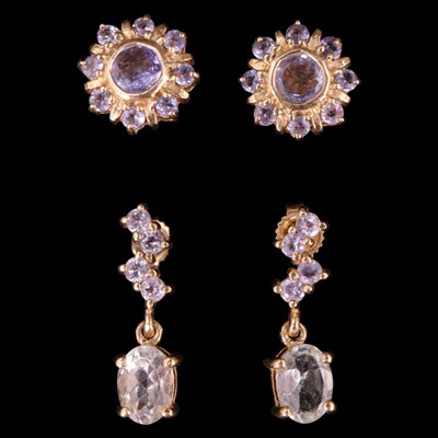 Lot 1331 - Two pairs of contemporary tanzanite- and...