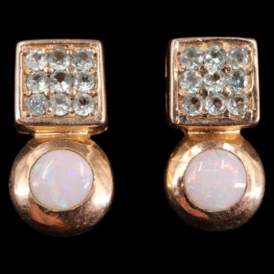 Lot 1334 - A pair of contemporary opal and alexandrite...