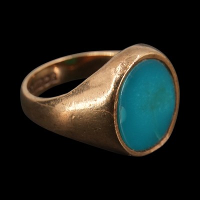 Lot 1338 - A late 1960s turquoise-set signet ring, having...