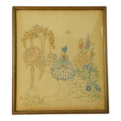 Lot 1584 - A cheerful hand-embroidered picture of a young...