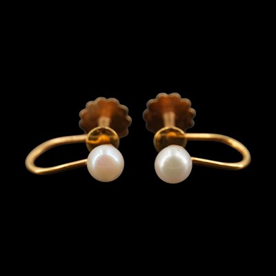 Lot 1235 - A pair of vintage pearl and 9 ct yellow metal...